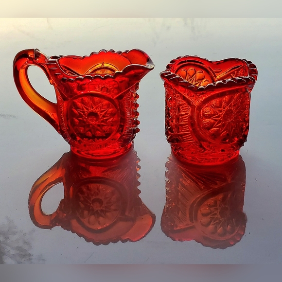 Other - Vntg 2" Amberina Mini Sugar & Creamer Set